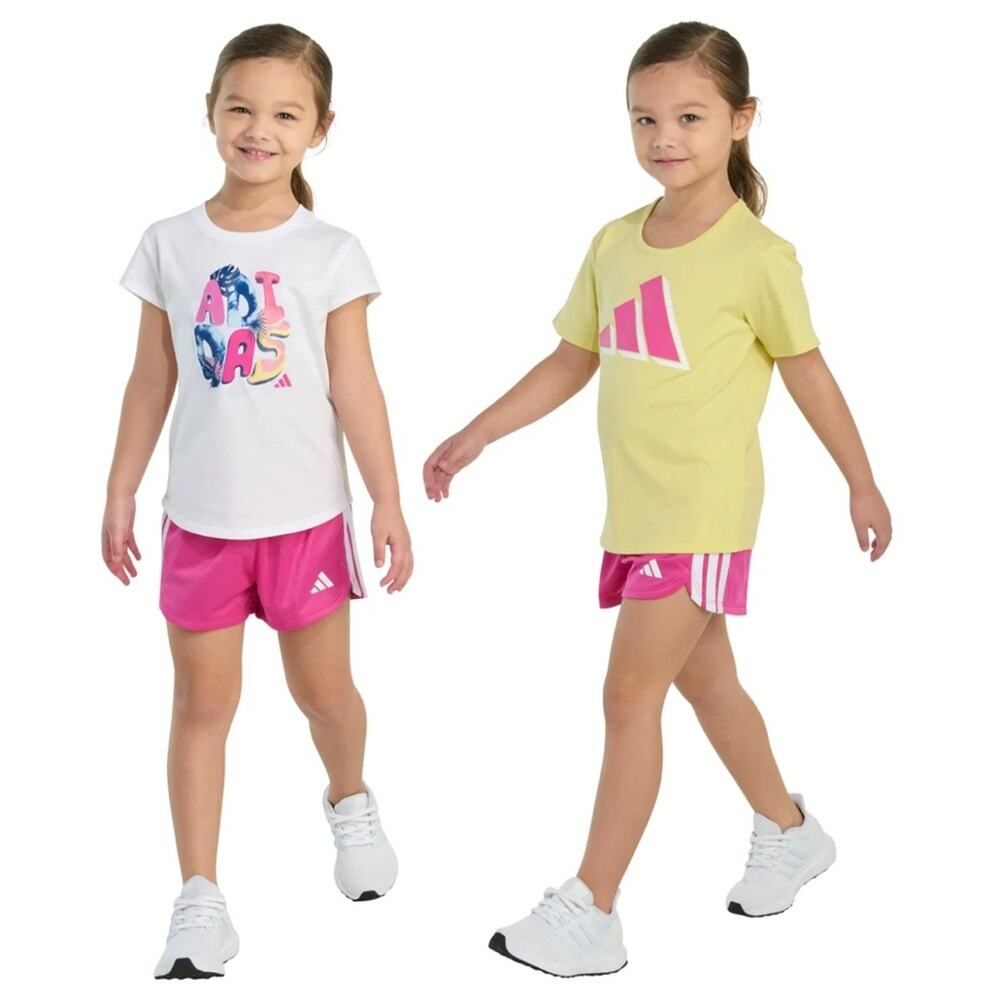 Adidas Kids Short Sleeve Tee Set White Yellow Pink Size 6T